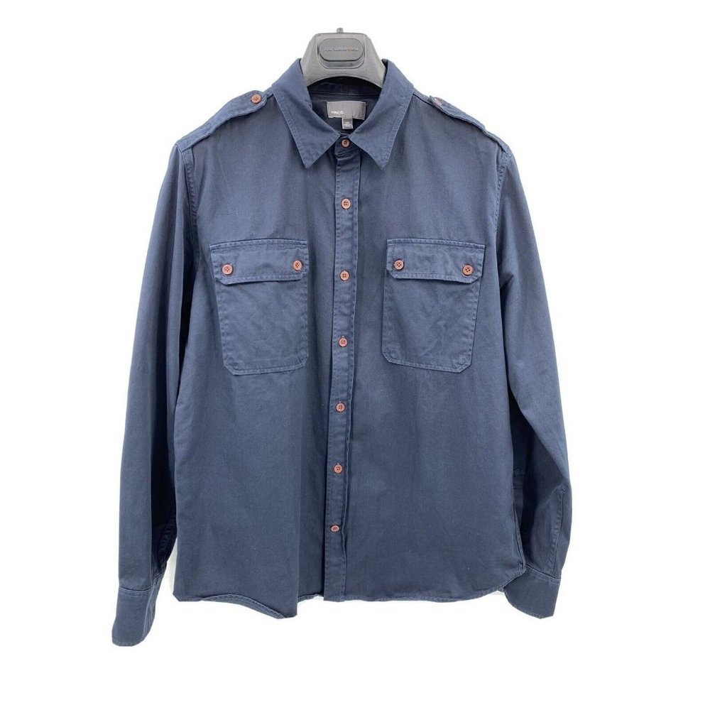 Vince Navy Blue Long Sleeve 2-pocket Button Down Jacket Shirt  Size L (F4)